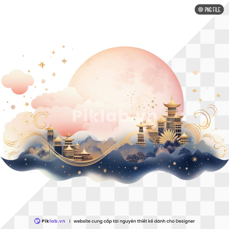 An ancient moon in the sky during the Mid-Autumn Festival, một vầng trăng cổ trên bầu trời trong lễ hội trung thu, PNG file